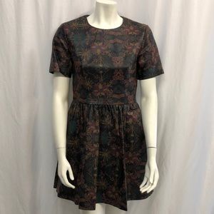 NWT ASOS 100% leather floral mini peplum dress 8